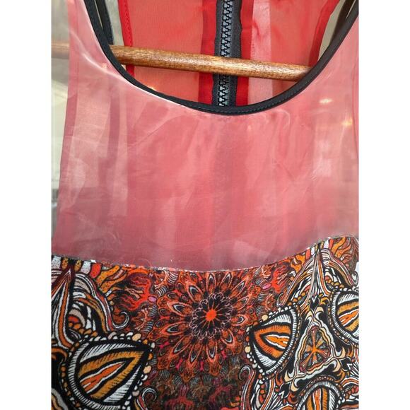 Helmut Lang Red Mandala Print Silk Dress Asymmetrical Wrap Sleeveless size 2 - Picture 5 of 12